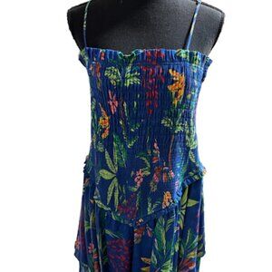 Chelsea & Violet Yvette Sleeveless Smocked Dress Linen Blend Tropical Blue XL
